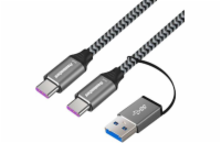 PremiumCord kabel USB-C (USB 3.2 GEN 2, 5A, 100W, 20Gbit/s) bavlněný oplet, 2m