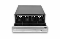 Virtuos pokladní zásuvka C430D - s kabelem, kovové držáky, nerez panel, 9-24V, černá