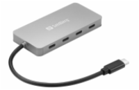Sandberg USB-C HUB, porty 4x USB-C 3.0, stříbrný