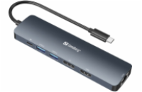 Sandberg USB-C 8K Display Dock, dokovací stanice HDMI, DisplayPort, 2xUSB 3.0, USB-C PD 100W, RJ45