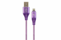 Gembird nabíjecí kabel Lightning 8-pin (M) na USB 2.0 (M), prémiový, opletený, 2 m, fialový