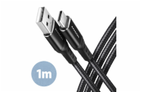 AXAGON BUCM-AM10AB, HQ kabel USB-C <-> USB-A, 1m, USB 2.0, 3A, ALU, oplet, černý