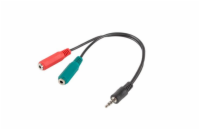 LANBERG adaptér Minijack 3.5mm (M) 4pin na 2x Minijack 3.5mm (F) 3pin kabel 20cm, černý