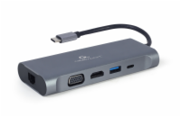 Gembird USB-C 7v1 multiport USB 3.0 + HDMI + VGA + PD + čtečka karet + stereo audio