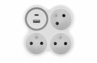 Solight rozbočka, 3x 15A, USB nabíječka A+C, bílá-šedá - P106USBC