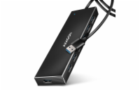 AXAGON HUE-F7A, 7x USB 3.2 Gen 1 ALU FLAT CHARGING hub, micro USB napájecí konektor, kabel USB-A 1m