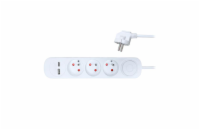 Solight 3z prodlužovací přívod s USB A+C nabíječkou 2.4A, 2m, 3 x 1mm2, bílý, vypínač - PP111USBC