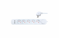Solight prodlužovací přívod 5 zásuvek, USB A+C nabíječka 12W, 3m, 3 x 1mm2, bílý, vypínač - PP152USBC