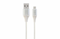 CABLEXPERT Kabel USB 2.0 AM na MicroUSB (AM/BM), 1m, opletený, bílo-stříbrný, blister, PREMIUM QUALITY