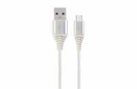 Gembird CC-USB2B-AMCM-2M-BW2 CABLEXPERT Kabel USB 2.0 AM na Type-C kabel (AM/CM), 2m, opletený, bílo-strříbrný, blister, PREMIUM QUALITY
