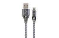 Gembird KAB05133Q USB 2.0 AM na Type-C (AM/CM), 2m, šedo-bílý CABLEXPERT Kabel USB 2.0 AM na Type-C kabel (AM/CM), 2m, opletený, šedo-bílý, blister, PREMIUM QUALITY