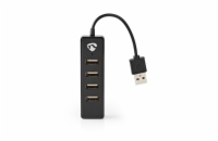 Nedis UHUBU2420BK - Počítačový Rozbočovač | USB-A Zástrčka | 4x USB A Female | 4 Porty | USB 2.0 | Napájení z USB