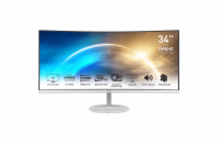 MSI monitor PRO MP341CQW, 34" zakřivený /3440x1440 (UWQHD)/VA LED/1ms/3000:1/300cd/m2/100Hz /2 x HDMI/DP/bílý