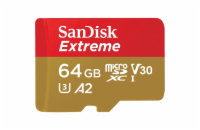 Paměťová karta SanDisk Extreme microSDXC 64GB pro akční kamery + SD Adapter 170MB/s & 80MB/s, A2 C10 V30 UHS-I U3