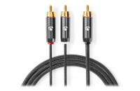 NEDIS PROFIGOLD audio kabel k subwooferu/ RCA zástrčka - 2x RCA zástrčka/ bavlna/ šedý/ BOX/ 3m
