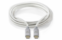 Nedis CCTB64020AL10 nabíjecí a synchronizační, USB 3.2 Gen2x2, zástrčka USB-C - zástrčka USB-C, nylon, 1m, stříbrný NEDIS PROFIGOLD USB-C/USB 3.2 Gen 2x2 kabel/ USB-C zástrčka - USB-C zástrčka/ nylon/