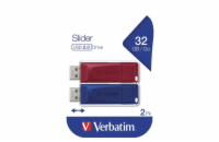 32GB 2PACK USB Flash 2.0 SLIDER Store&apos;n&apos;Go (červený+modrý) Verbatim P-blistr