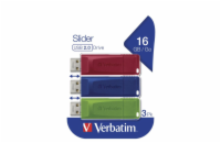 16GB 3PACK USB Flash 2.0 SLIDER Store&apos;n&apos;Go (červený+modrý+zelený) Verbatim P-blistr