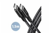 AXAGON BUCM-CM15AB, HQ kabel USB-C <-> USB-C, 1.5m, USB 2.0, PD 60W 3A, ALU, oplet, černý