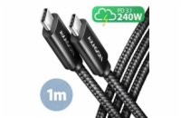 AXAGON BUCM2-CM10AB, CHARGE kabel USB-C <-> USB-C, 1m, Hi-Speed USB, PD 240W 5A, ALU, oplet, černý