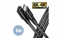 AXAGON prodlužovací kabel USB-C(M) na USB-C(F) / USB 3.2 Gen 2 / 5A / PD 240W / 8K HD / opletený / 1m / černý