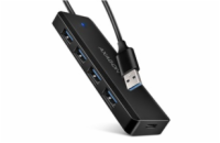 AXAGON HUE-C1A 4x USB 5Gbps TRAVEL hub, USB-C napájecí konektor, kabel USB-A 19cm