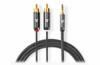 NEDIS PROFIGOLD stereo audio kabel/ 3,5 mm jack zástrčka - 2x RCA zástrčka/ bavlna/ šedý/ BOX/ 1m