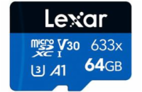 Lexar microSDHC Class 10 64 GB LMS0633064G-BNNNG Lexar paměťová karta 64GB High-Performance 633x microSDXC™ UHS-I, (čtení/zápis:100/45MB/s) C10 A1 V30 U3