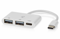 NEDIS USB hub/ 1x zástrčka USB-C/ 1x zásuvka USB-C/ 2x zásuvka USB-A/ 3 porty/napájení z USB/ bílý/ blistr