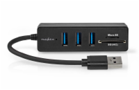 NEDIS USB hub/ zástrčka USB-A zástrčka/ 3x zásuvka USB-A/ 5 Portů/ USB 3.2 Gen 1/ 5 Gbps/ SD & MicroSD/ černý/ blistr