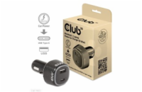 Club3D Auto nabíječka pro Notebooky 63W, 2 porty (USB-A + USB-C)