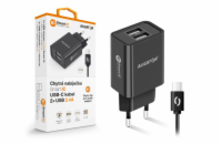 Chytrá síťová nabíječka ALIGATOR 2,4A, 2xUSB, smart IC, černá, USB-C kabel