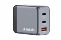 Verbatim cestovní adaptér GNC-65, GaN zástrčka, 2xUSB-C PD 65W, 1xUSB-A QC 3.0