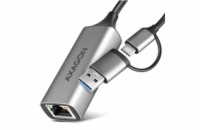 AXAGON adaptér USB-A + USB-C na GLAN(RJ-45) / ADE-TXCA / USB 3.2 Gen1 / 15cm / kovové tělo