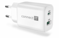 CONNECT IT Wanderer2 GaN nabíjecí adaptér 1×USB-C + 1xUSB-A, 33W PD, bílá