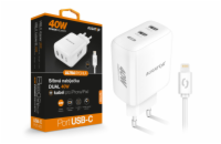 Chytrá síťová nabíječka ALIGATOR Power Delivery 40W, 2xUSB-C, USB-C kabel pro iPhone/iPad, bílá