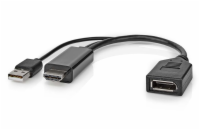 NEDIS adaptérový kabel DisplayPort - HDMI/ zástrčka DisplayPort - zásuvka HDMI/ USB napájení/ 20cm/ černý