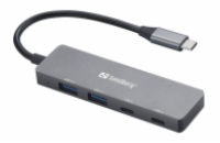 Sandberg USB-C HUB, porty 2xUSB-A a 2xUSB-C, stříbrná
