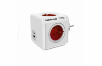 Cubenest Powercube Original USB PD 20W, A+C, 4× zásuvka, bílá/červená, dětská pojistka, uzemnění, max. 16A/250V~3680W