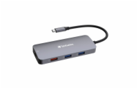 Verbatim USB-C Pro Multiport Hub CMH-09, 9 portů /HDMI, USB-A, USB-C, SD, microSD, RJ45/,stříbrná