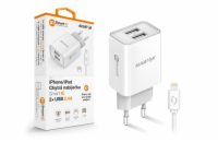 Chytrá síťová nabíječka ALIGATOR 2,4A, 2xUSB, smart IC, bílá, USB kabel pro iPhone/iPad