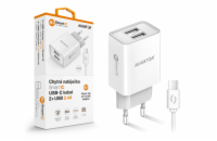 Chytrá síťová nabíječka ALIGATOR 2,4A, 2xUSB, smart IC, bílá, USB-C kabel