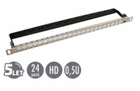 19" modulární neosazený high-density patch panel Solarix 24 portů 0,5U SX24HDM-0-STP-SL-UNI