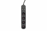 GEMBIRD Smart power strip with USB charger 4 sockets black
