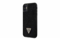 Guess Rhinestones Triangle Metal Logo Kryt pro iPhone 11 černý Guess Rhinestones Triangle Metal Logo ochranný kryt telefonu v kombinaci zadní strany pokryté drobnými kamínky a pružnými PU boky.