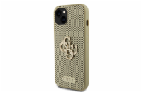 Guess PU Perforated 4G Glitter Metal Logo Zadní Kryt pro iPhone 15 Zlatý Ochranný kryt je kombinací PU kůže s jemnou perforací, která nejen perfektně chrání Váš telefon, ale také zdůrazňuje jeho desi