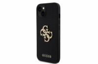 Guess PU Perforated 4G Glitter Metal Logo Zadní Kryt pro iPhone 15 Černý Ochranný kryt je kombinací PU kůže s jemnou perforací, která nejen perfektně chrání Váš telefon, ale také zdůrazňuje jeho desi
