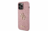 Guess PU Fixed Glitter 4G Metal Logo Zadní Kryt pro iPhone 15 Pro Max Růžový Prémiový kryt je vyroben s použitím speciálního materiálu, uvnitř kterého jsou umístěny třpytky, které jej dělají neuvěřit