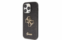 Guess PU Fixed Glitter 4G Metal Logo Zadní Kryt pro iPhone 15 Pro Max Černý Prémiový kryt je vyroben s použitím speciálního materiálu, uvnitř kterého jsou umístěny třpytky, které jej dělají neuvěřite