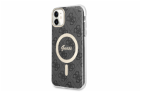 Guess IML 4G MagSafe Zadní Kryt pro iPhone 11 Black Guess 4G prémiový ochranný kryt telefonu v kombinaci zadní strany potaženou látkou s motivem Guess a pružnými PU boky a vestavěným magnetem pro App